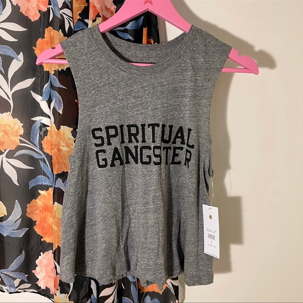 spiritual gangster grey muscle tee tank